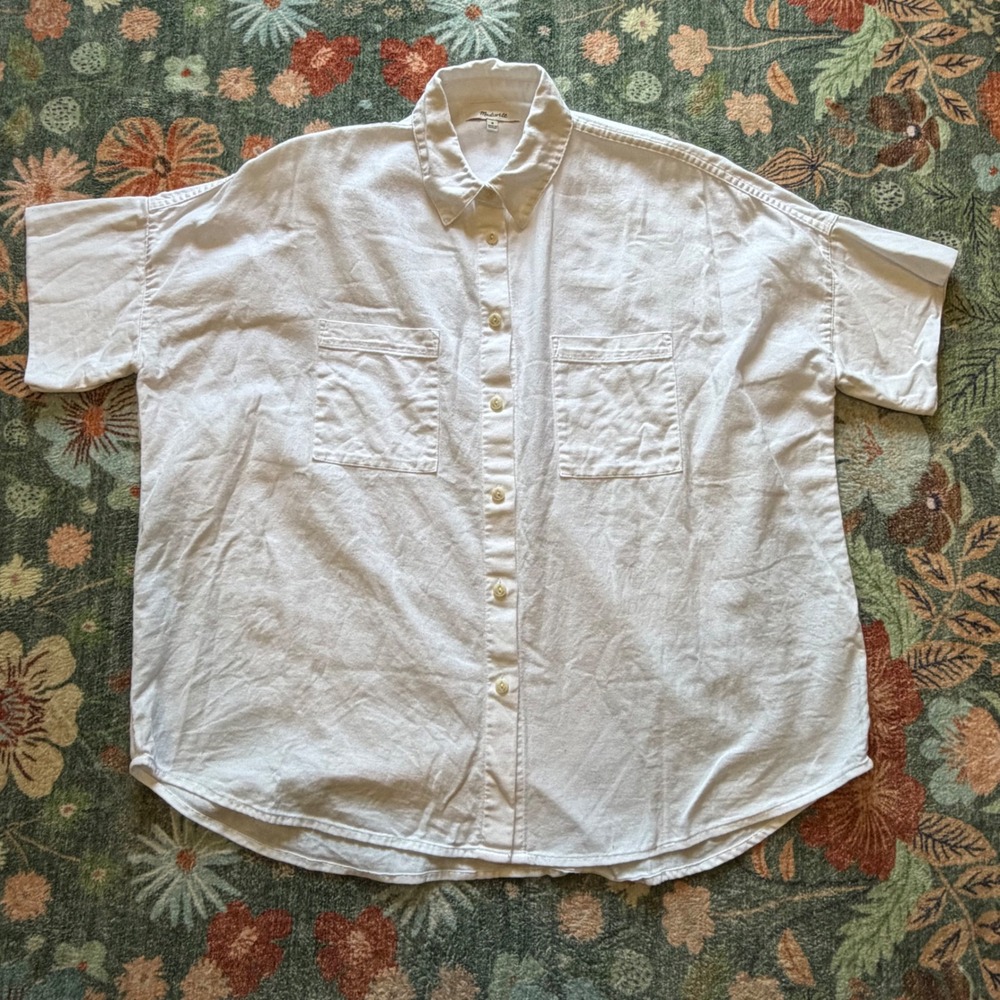 Madewell Womens White Cotton Short Sleeve Button Up Shirt Dual Pocket Size M - Picture 3 of 7